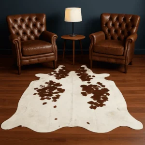 White & Brown Cowhide Rug – 5.5x5.5 FT