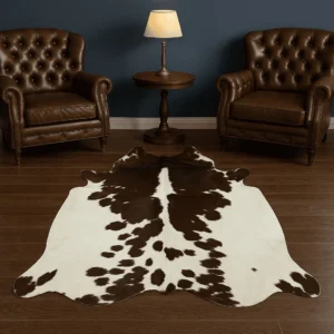 White & Brown Cowhide Rug – 5x6 FT
