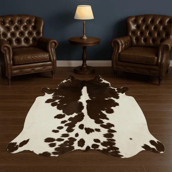 White & Brown Cowhide Rug – 5x6 FT