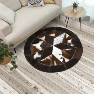 Patchwork Round Cowhide Rug – 3x3 FT | ON Stop Shop