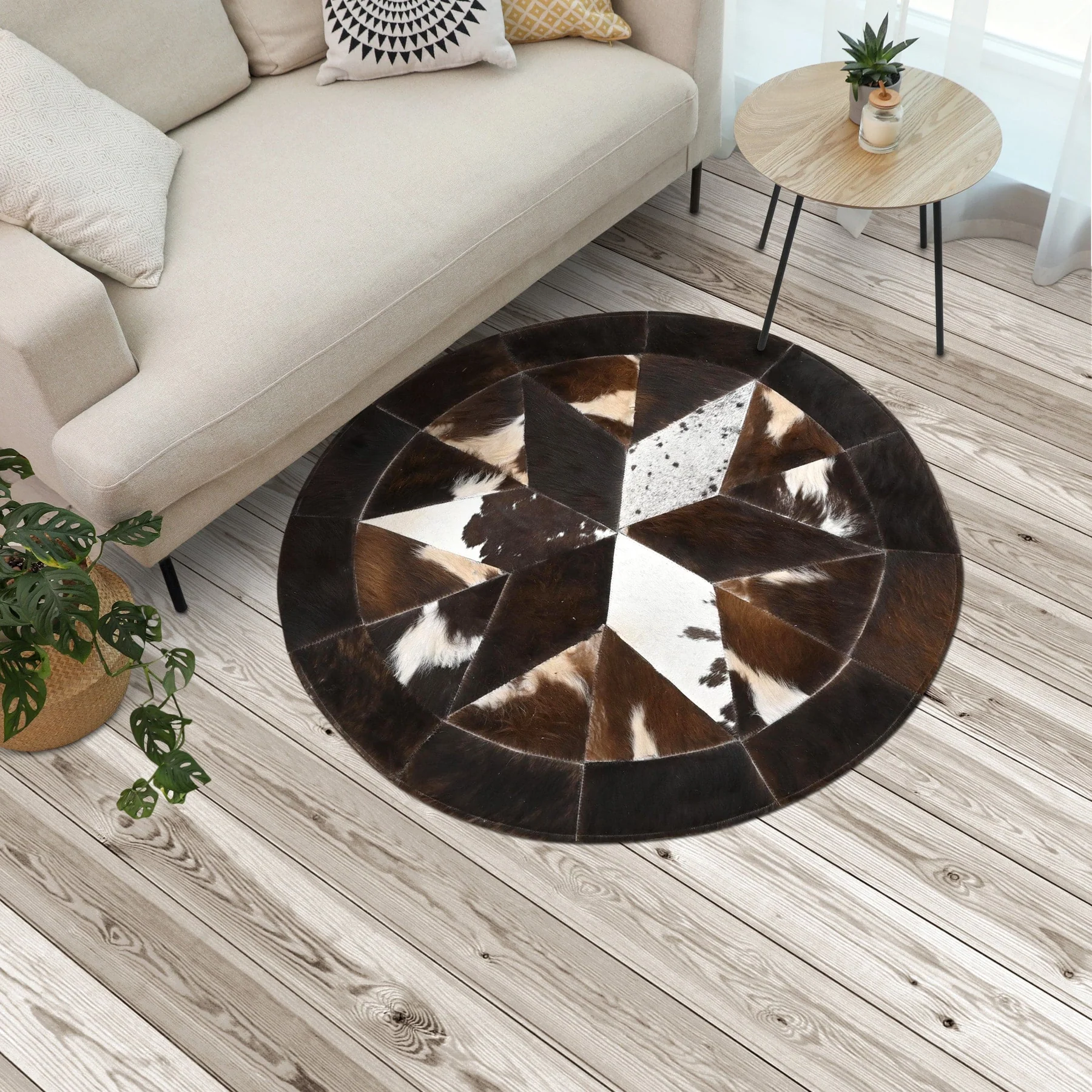 Patchwork Round Cowhide Rug – 3x3 FT | ON Stop Shop