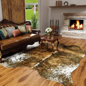 Saddle Brown Faux Cowhide Rug – 4.6x5.2 FT | ON Stop Shop